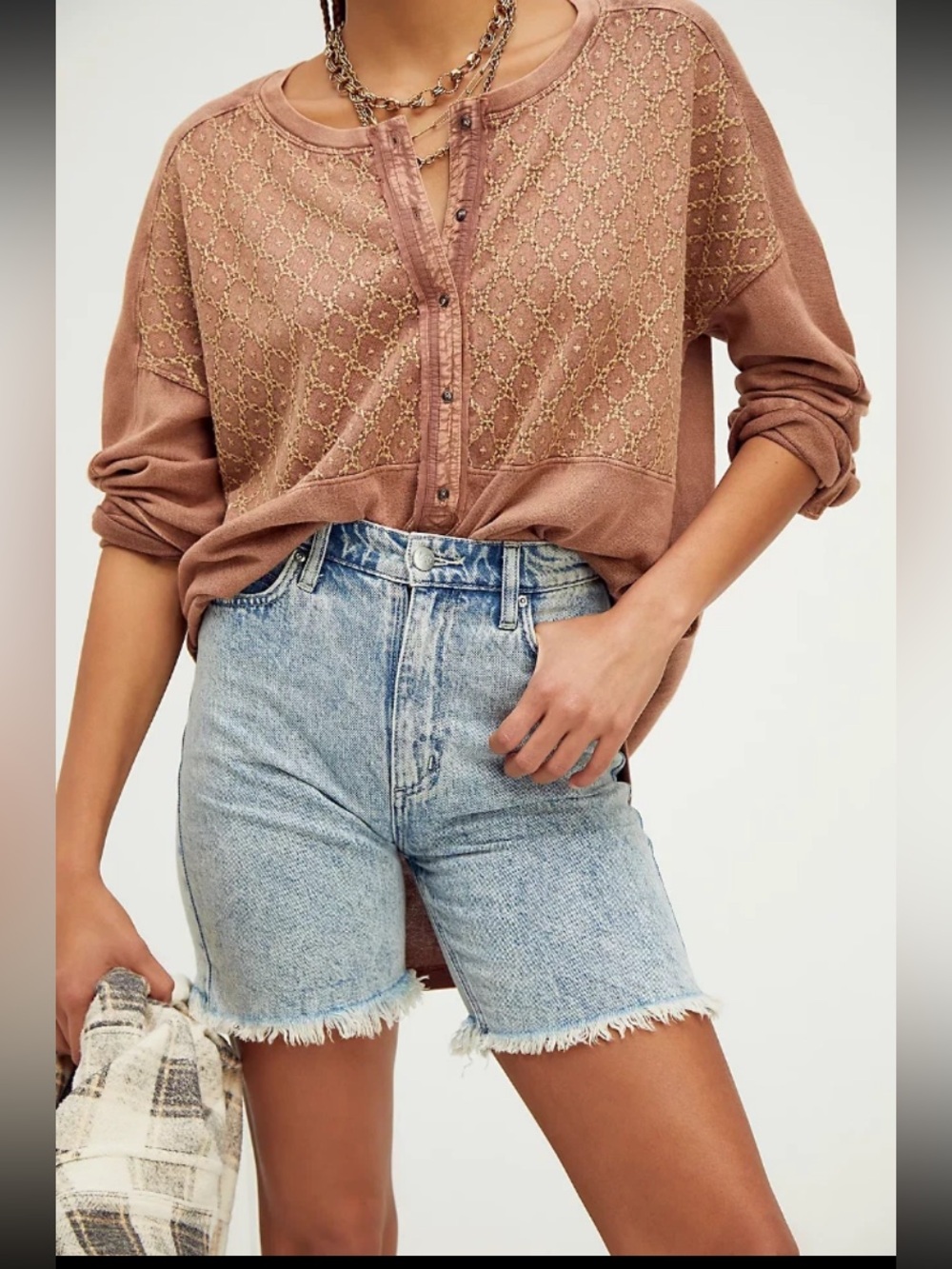 Free People We The Free Free Spirit Tee Tunic Top Embroidered Cotton S red clay